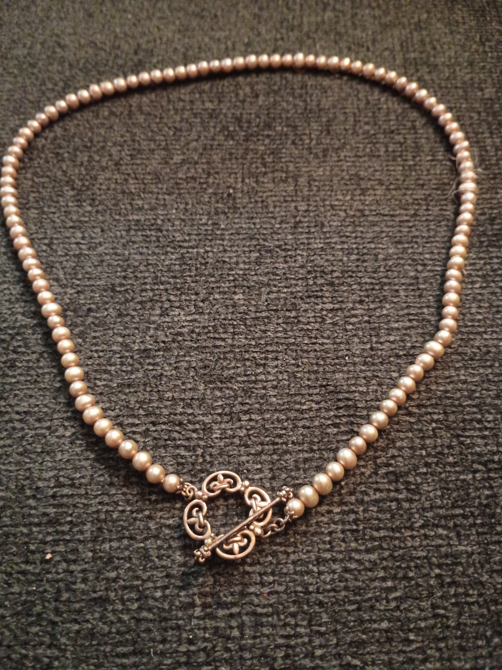Vintage Champagne Pearl Necklace with Decorative Toggle Clasp